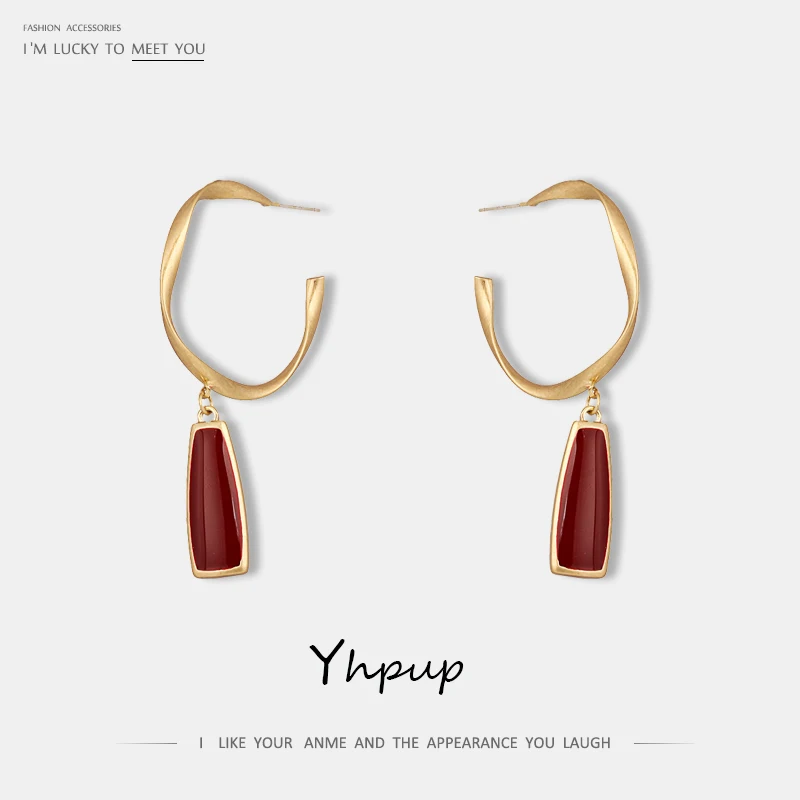 

Yhpup Fashion Jewelry Minimalist Copper Geometric Dangle Earrings Enamel Earrings Charm Women Party boucle d'oreille femme 2019