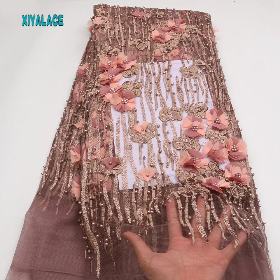 

Wholesales 3D Stereo Applique lace 2018 African French net lace with beaded Fabrics for Christmas Party lace Dresses PGC2081B-2
