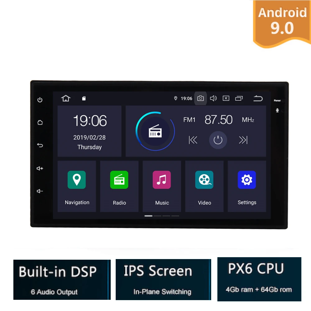 2 Din 7'' Android 9.0 PX6 4G RAM 64G ROM Universal Car Radio Stereo Player GPS Navigation DAB+ Bluetooth FM WIFI USB NO DVD