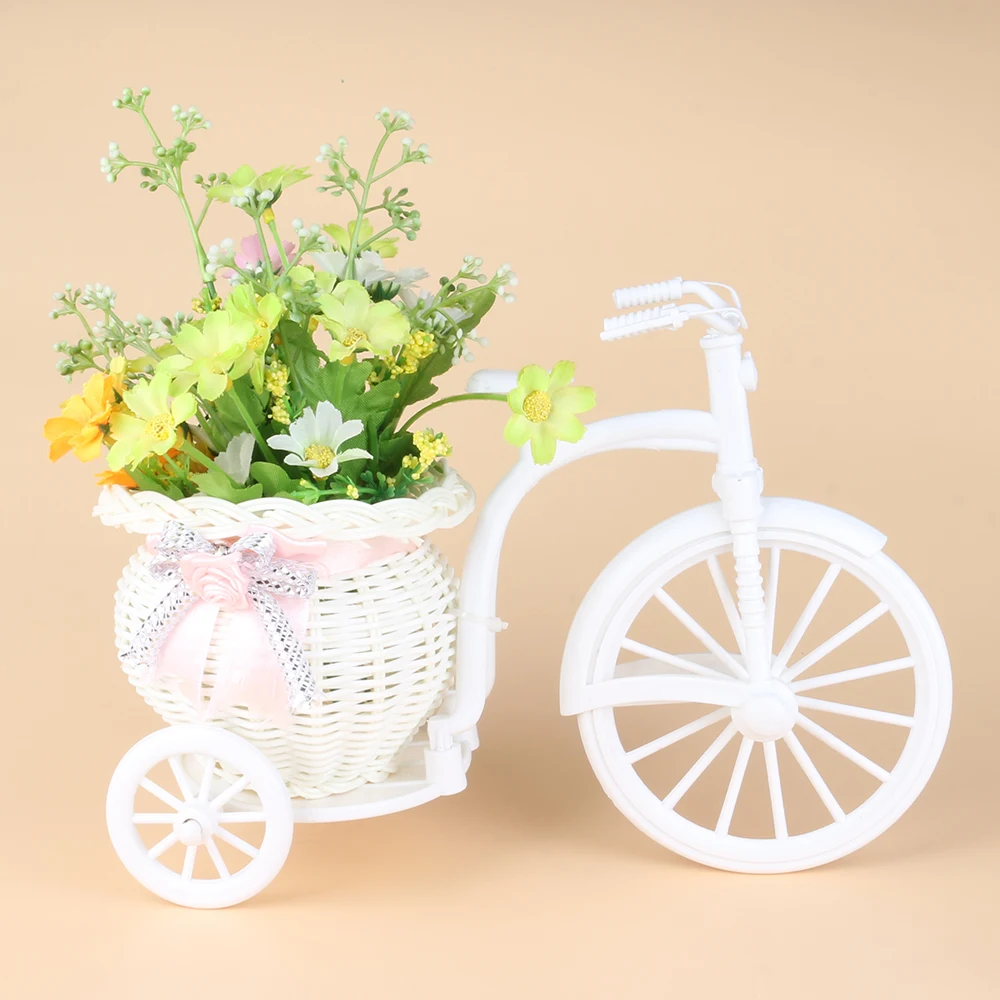 Милая Цветочная корзина белый трехколесный велосипед дизайн контейнер для хранения вечерние свадебные украшения плетеные ремесла дропшиппинг