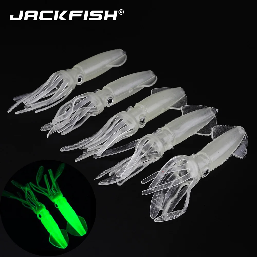 JACKFISH 5pcs/lot 11cm/10g Luminous soft bait big Squid baits