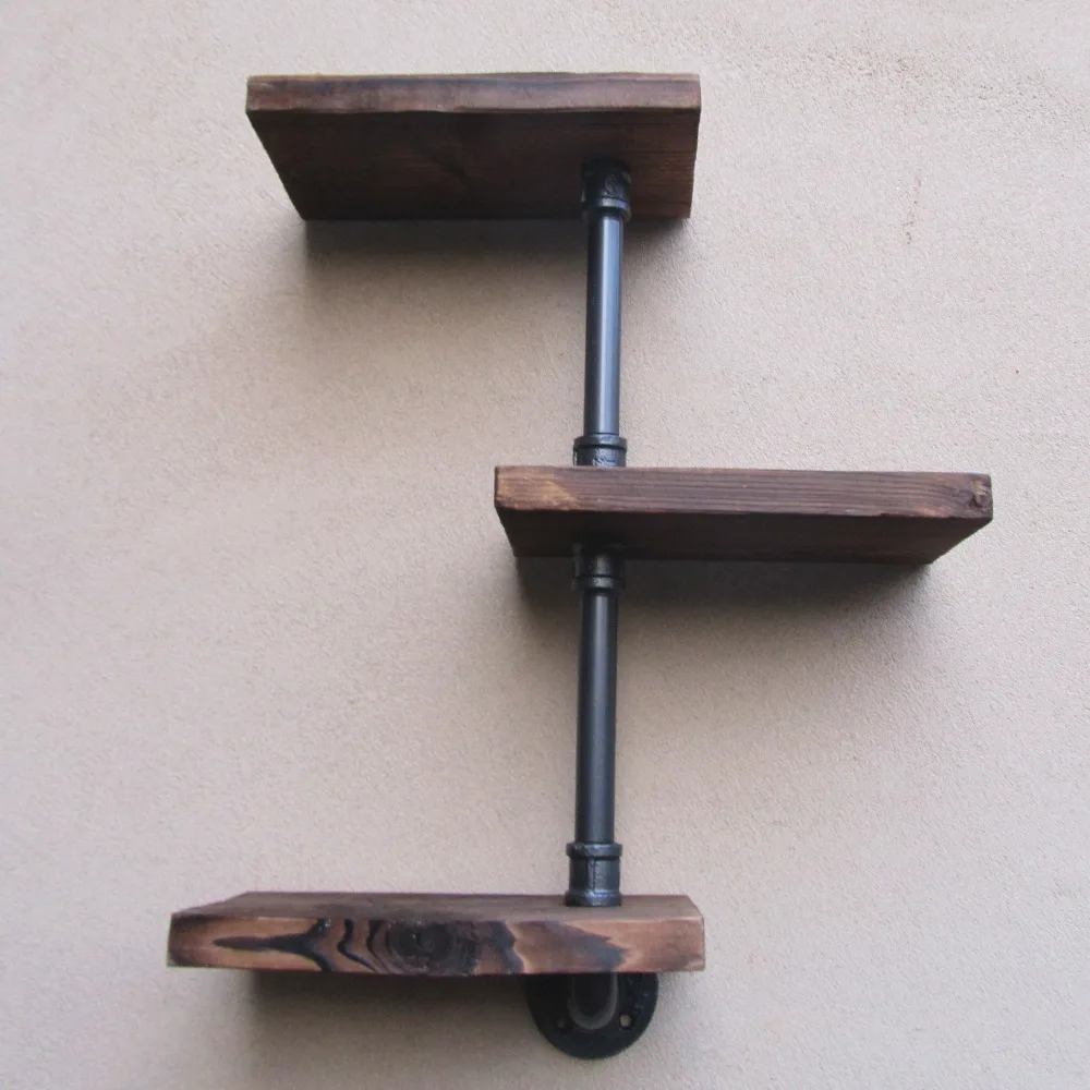 Rustic Urban Iron Pipe Wall Shelf 3 Tiers Wooden Board Rustic Urban Iron Pipe Wall Shelf 3 Tiers Wooden Board Shelving Home Restaurant Bar Decor Storage In Holders Racks From