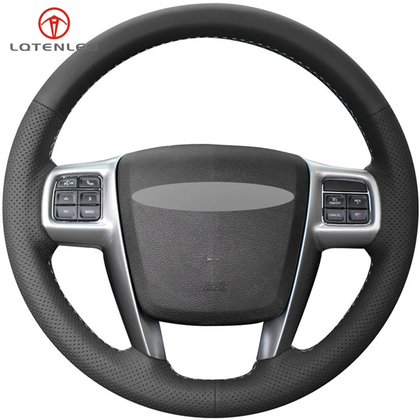 

LQTENLEO Black Genuine Leather Car Steering Wheel Cover For Chrysler 300C 200 Grand Voyager 2010-2014 Lancia Flavia 2010-2018
