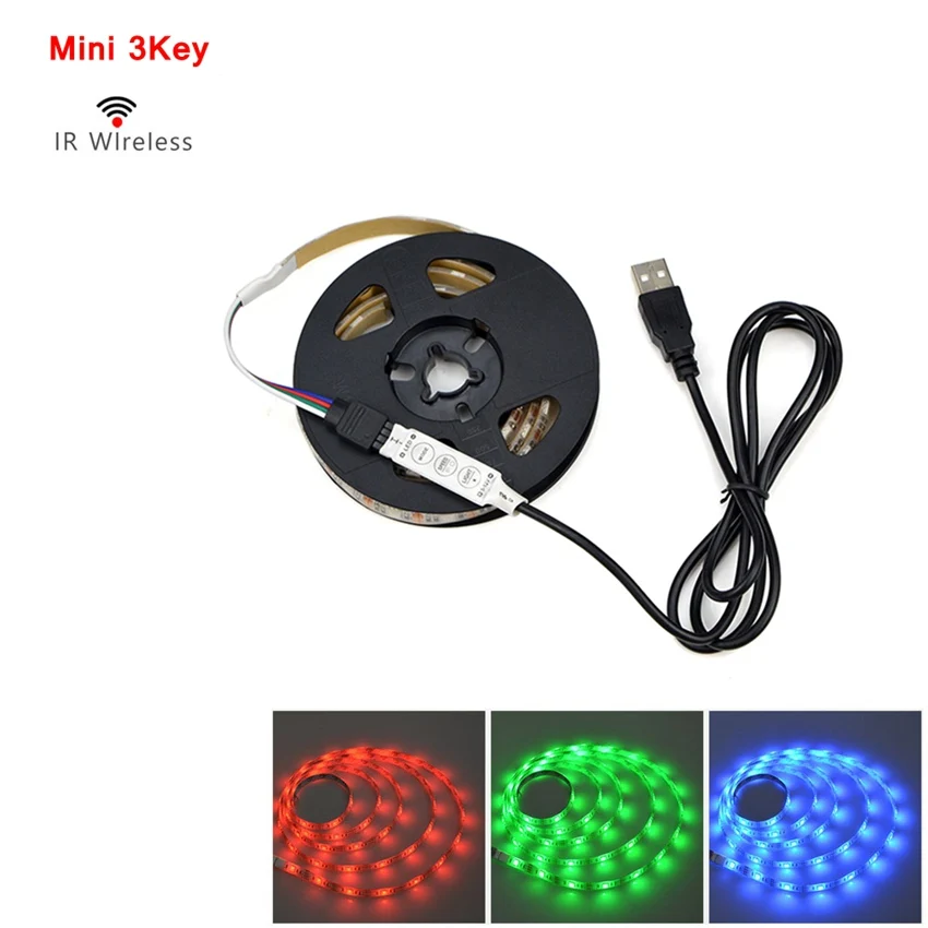 RGB кухонный светодиодный светильник s 0,5 м-5 м светодиодный светильник лента 5050 SMD USB порт светодиодный светильник s лента для ТВ смещенная подсветка PC Декор лампы - Цвет: RGB With 3key Remote