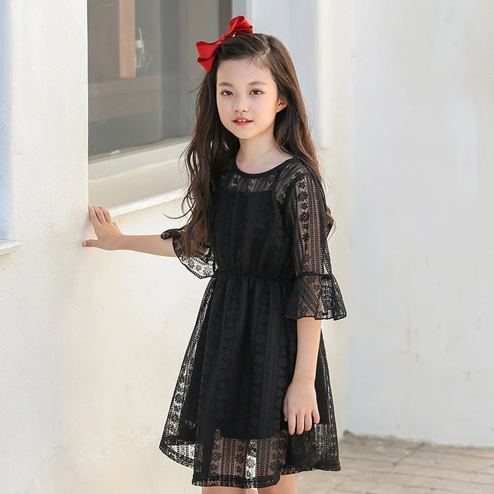 

Summer Children's Princess Lace Dress 2018 Teens Girl Speaker Sleeve Dress Teenager Kids Clothing Half Sleeve Dress+Vest 2pcs