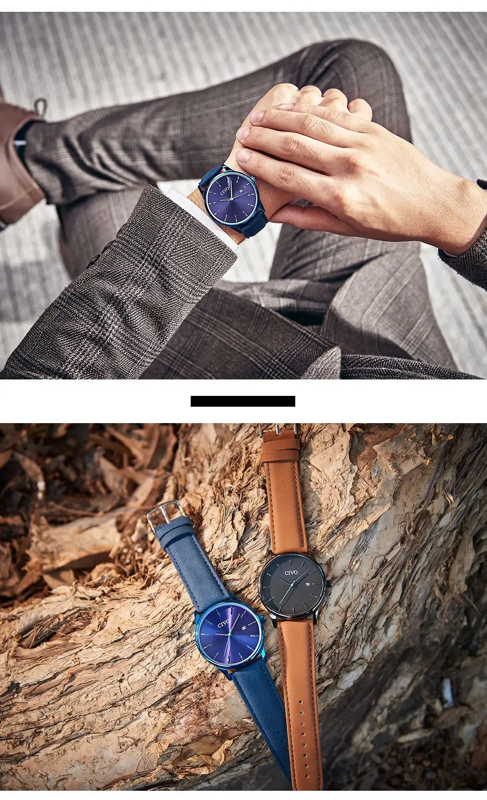 CIVO лучший бренд класса люкс 2019 Новая мода мужские s часы кварцевые часы водонепроницаемый тонкий кожаный ремешок мужские часы Relogio Masculino