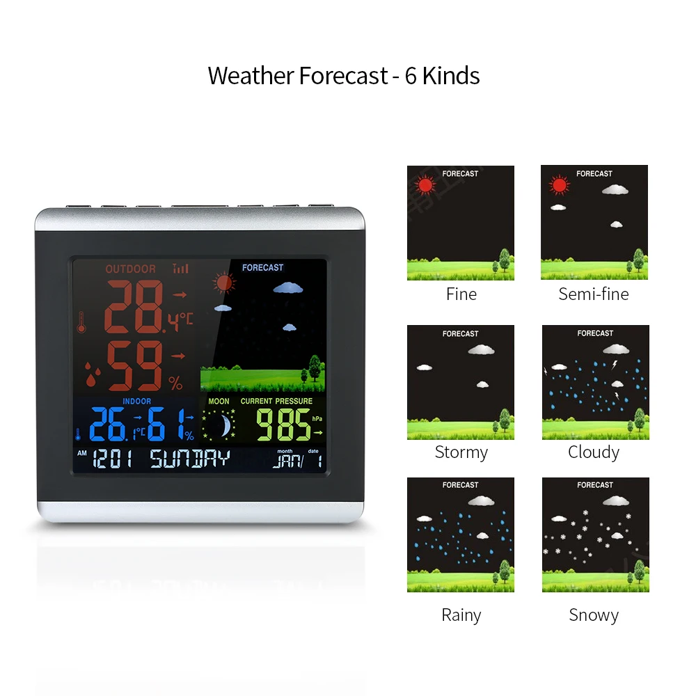 Цифровой термометр-гигрометр, измеритель, Беспроводная метеостанция, для помещений, на открытом воздухе, метеостанция, барометр, будильник, подсветка