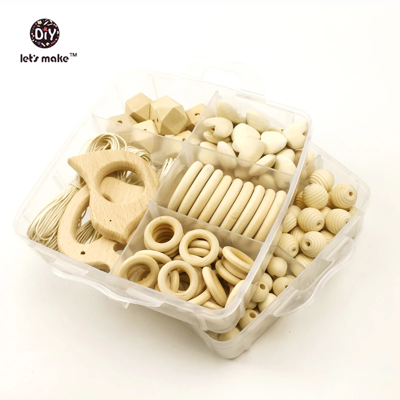 

Let's Make Baby Teether Wood Animal Rattle Organic Teether Jungle Toy Wooden Waldorf Toys Teether Necklace Bracelet DIY