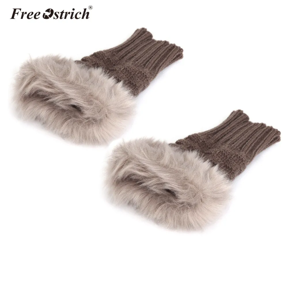 Перчатки Free Ostrich Для женщин зимние Обувь на теплом меху Перчатки Варежки Ганц Femme Девушка наручные с открытыми пальцами обувь на платформе из искусственного кроличьего A3120 - Цвет: Brown