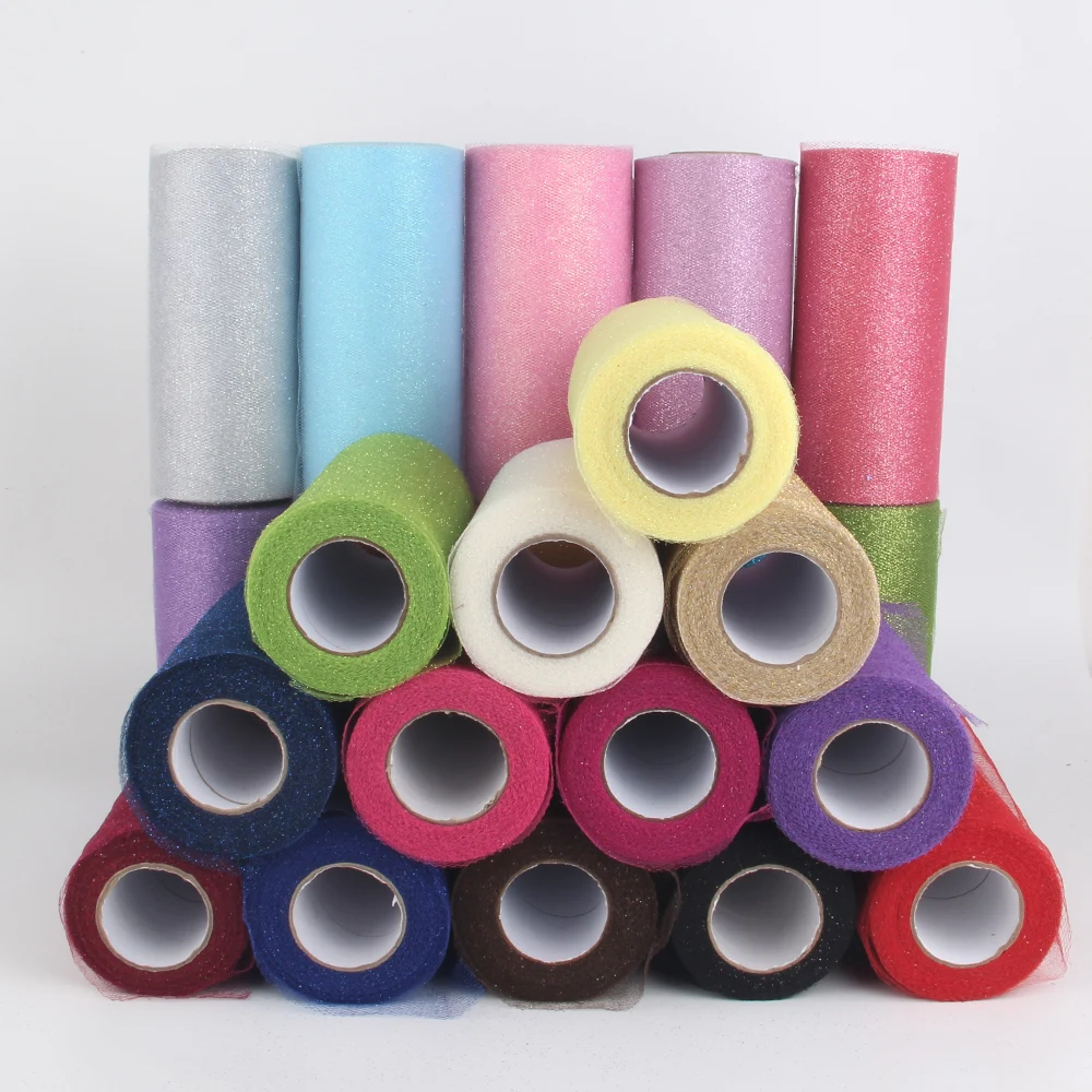 25Yards 15cm Glitter Sequin Shimmering Tulle Roll Spool Tutu Wedding Decoration Organza Laser Crafts Birthday Party Supplies