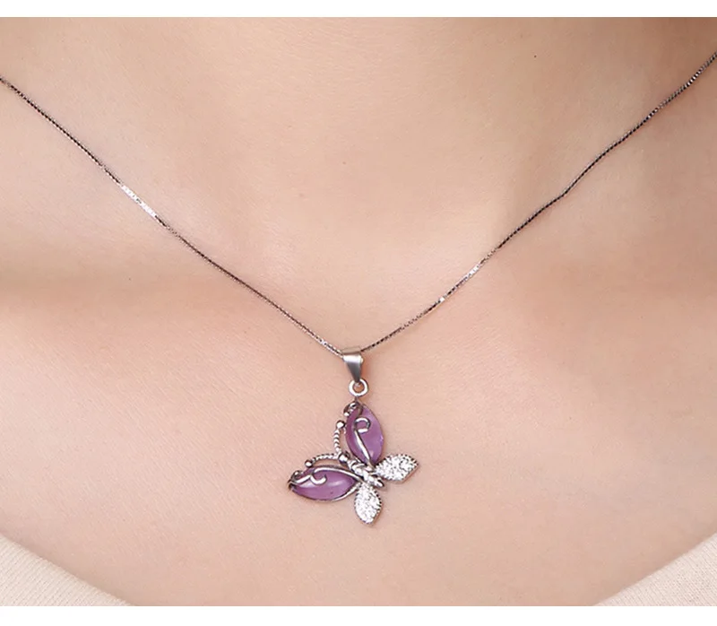 Butterfly Jewellry 925 Sterling Silver Crystals Butterfly Pendant Necklace for Women Engagement Fine Jewelry Choker