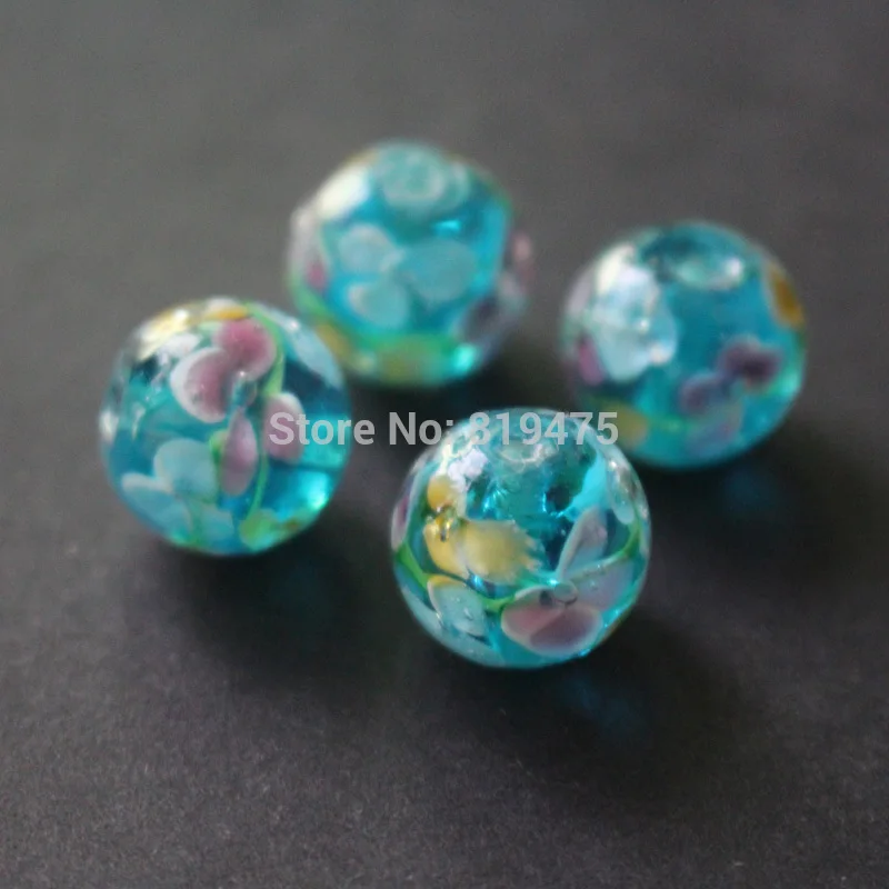

10Pcs 14mm Handmade Glass lampwork beads Flower Beads Ocean Blue for jewelry making Wholesale and Retail
