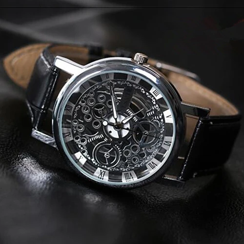 

relogio masculino Fashion Mens Sports Watches Roman Number Hollow Military Watch Analog Quartz Wristwatches Leather Male Clock