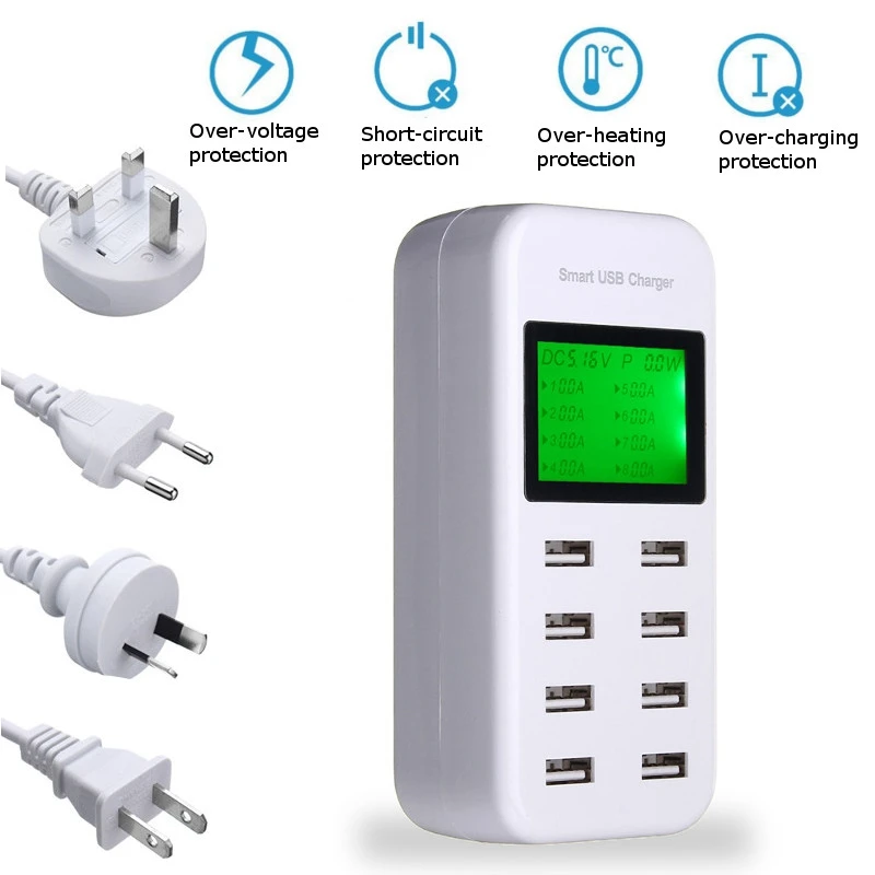 Goedkoop 5 V 8A 8 Port Smart USB Charger Muur Reizen Ac Adapter LED Display Opladen Universal Voor iPad voor iPhone Android tabletten