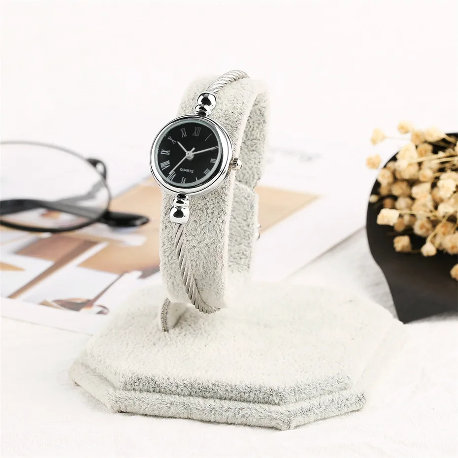 Creative Black White Small Dial Silver Strap Women Quartz Wrist Watches Analog Roman Numerals Bracelet Clock Gifts (28)