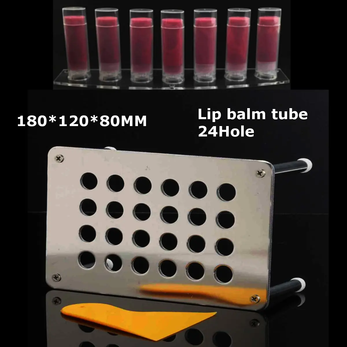 Goede Make up Tool Set 24 Gaten 16mm Lippenstift Schimmel Beugel Ronde Lip Rouge Balsem Siliconen Mal Aluminium Houder Stand Zelf met Schraper