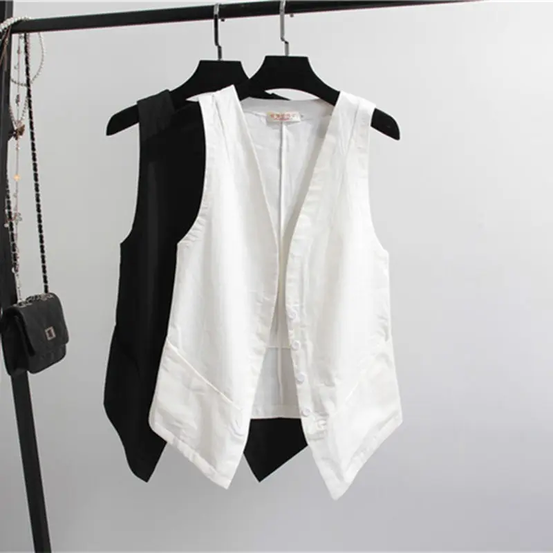 Cotton And Linen Vest Women Jacket Chaleco Mujer Summer Woman Short