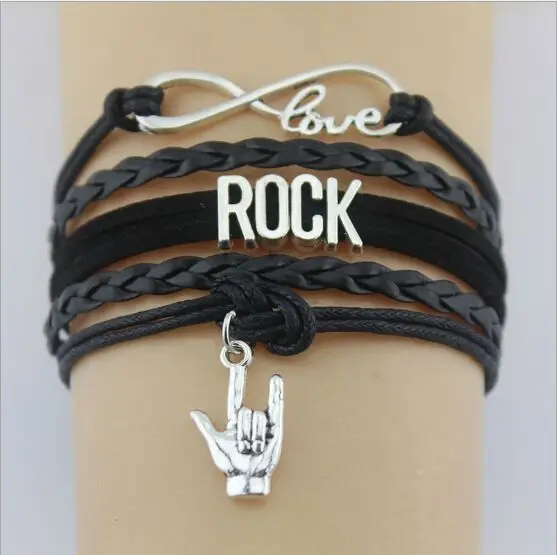 1pcs infinity handmade braceletRock Bracelet corna horned hand mano cornuta charm leather Music men bracelets &amp bangles 7637 | Украшения