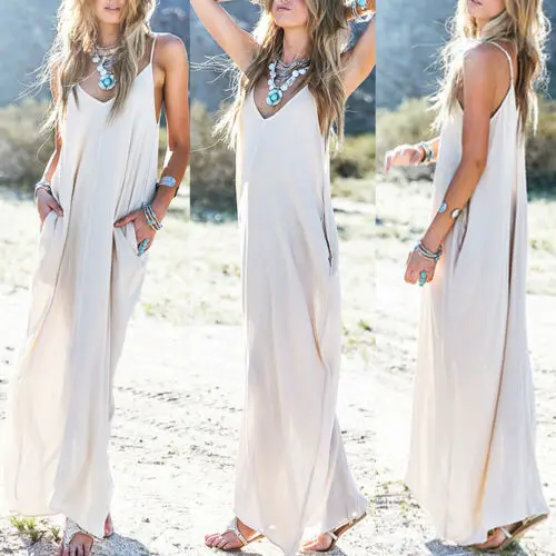 

Women Summer Casual Sexy Hot Goddess Solid White Fairy Boho Party Evening V-neck Sweet Beach Dresses Long Maxi Dress Sundress