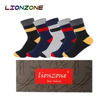 LIONZONE 5 пар/лот мужские Подарочная коробка с носками в Вертикальную Полоску дышащие яркие цветные брендовые бамбуковые носки Regalos Para Hombre