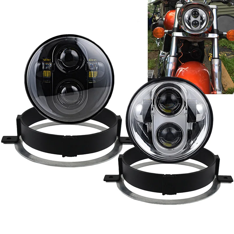 Honda VTX 5 34 LED Chrome Headlight Kit with Bracket and Hardware - Plug and Play - Daymaker (5) 1