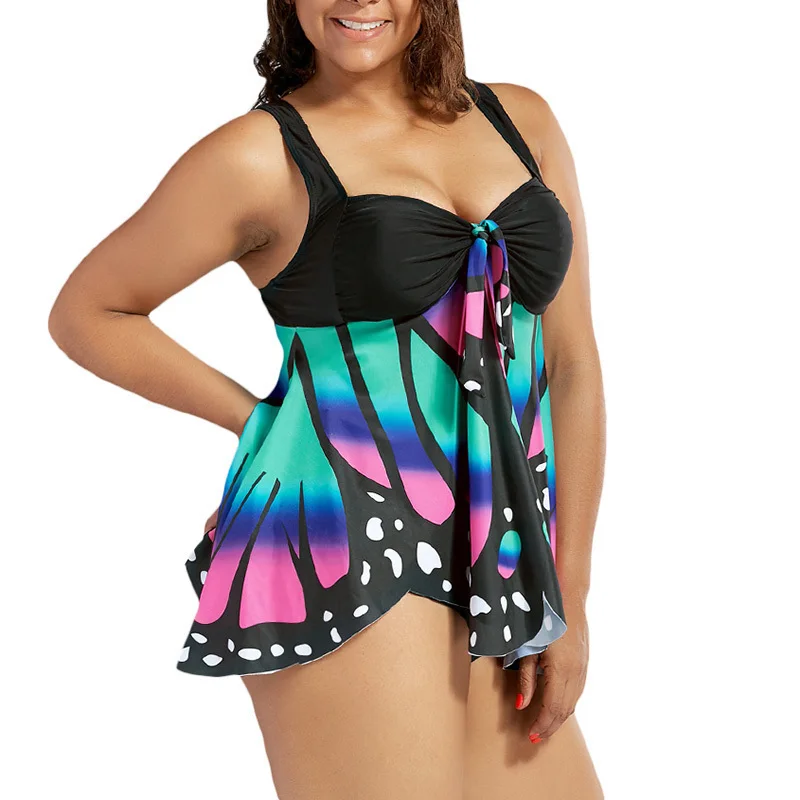 

Women Plus Size Butterfly Print Swimsuit Blouson Tankini Halter Biquinis Swimwear Beach Wear Swimsuit Maillot De Bain XL-5XL