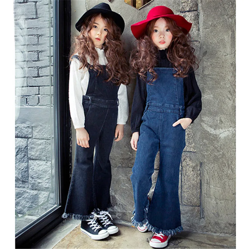 Big girls denim Overalls 2017 summer kids denim pants boot cut