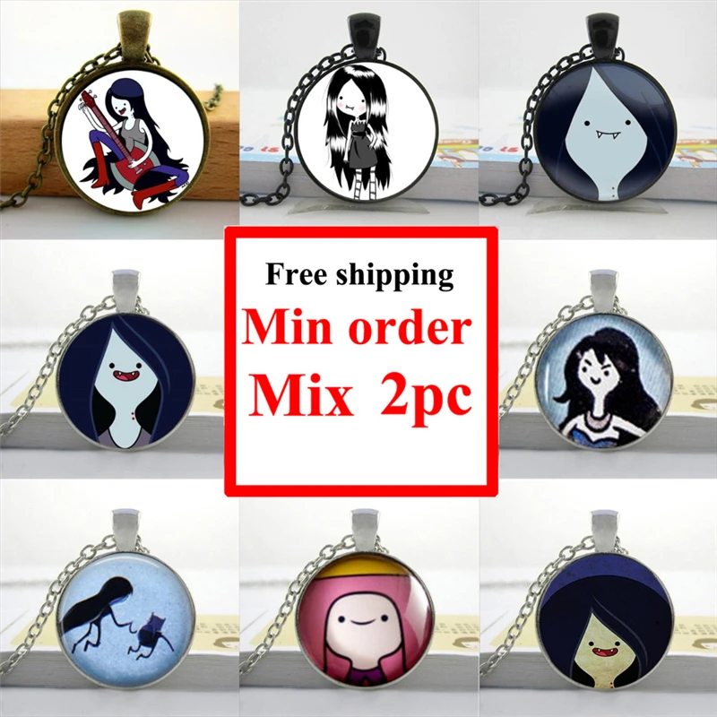

HZShinling New Fashion Adventure Time Marceline Necklace Girl Adventure Time Jewelry Glass Cabochon Dome Pendant HZ1