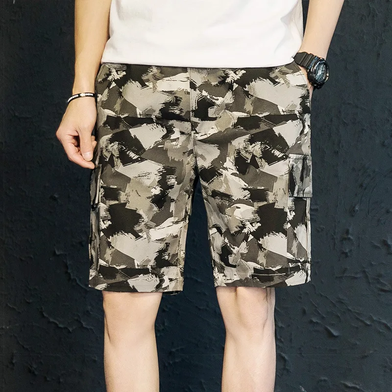 Fashion Summer Cargo Shorts Men Cotton Joggers Casual Short Pockets Sport Print Knee Length Green Camouflage Street Wear 4XL