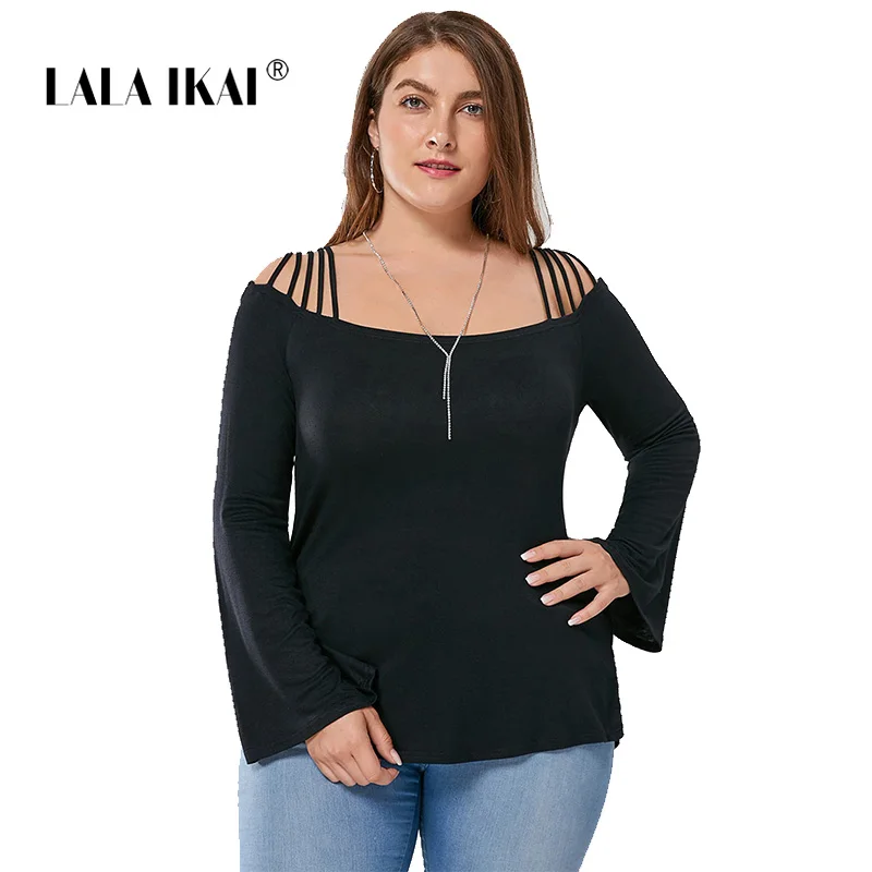 LALAIKAI плюс Размеры XL 2XL 3XL 4XL 5XL черный с открытыми плечами футболка Для женщин