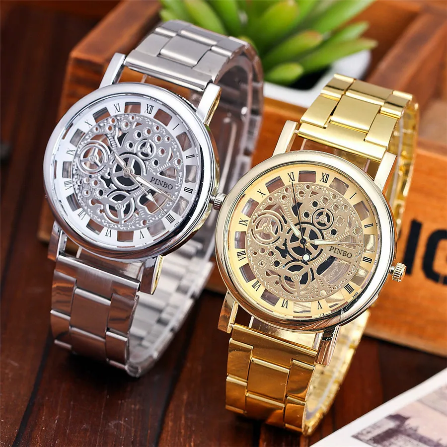 

Fashion Men Luxury Brand Roman Number Skeleton Watch Hollow Stainless Steel Wristwatches Relogio Releges Gift Dropshipping
