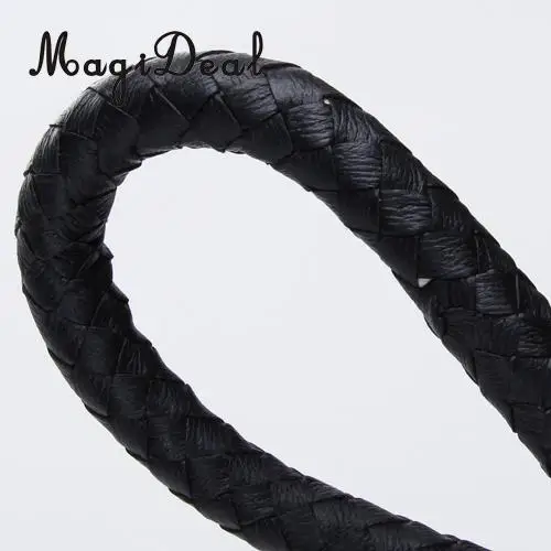 MagiDeal 6ft Outdoor Black Braided Leather Whip Bullwhip w/ Wooden Handle for Camping Hiking Equipment Accessories Black