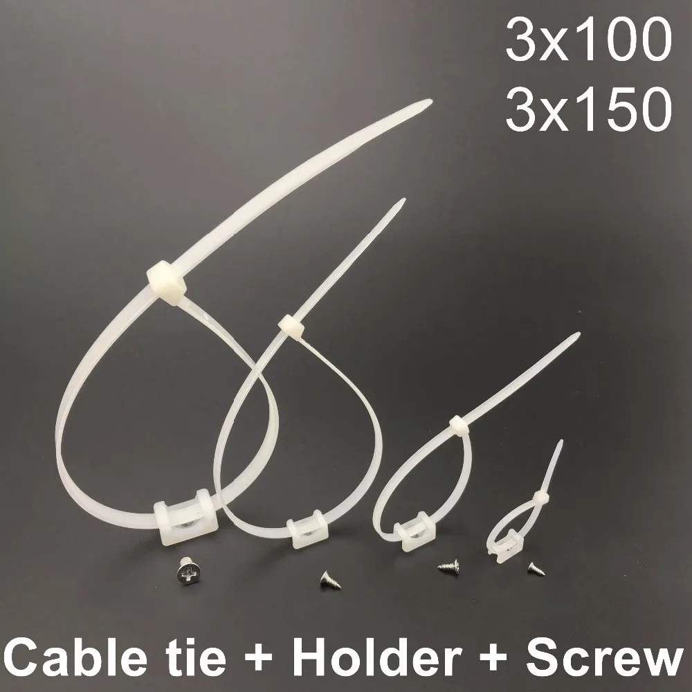 

50sets 3*100 3*150 Network Wire Nylon Plastic Self-locking Cable Zip Tie with Fixed Base Holder and Screw