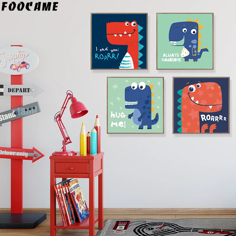 

FOOCAME Crocodile Dinosaur Monster Nordic Poster Cartoon Print Nursery Wall Art Canvas Painting Decoration Pictures Kids Rooms