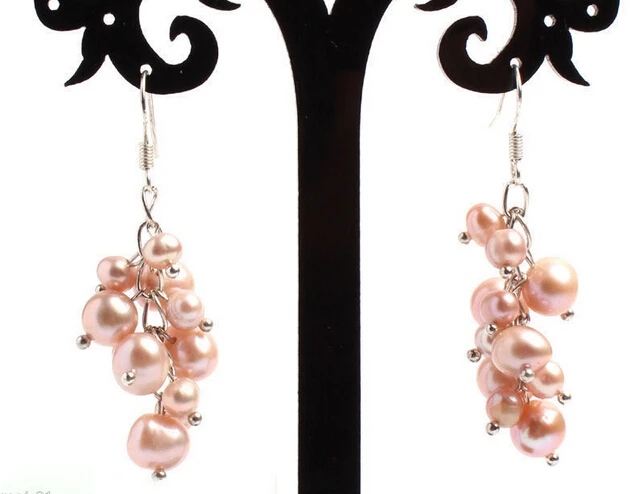 

Free shipping@@@@@ Genuine Purple Akoya Cultured Pearl Grape Silver Hook Dangle Earrings 6.09