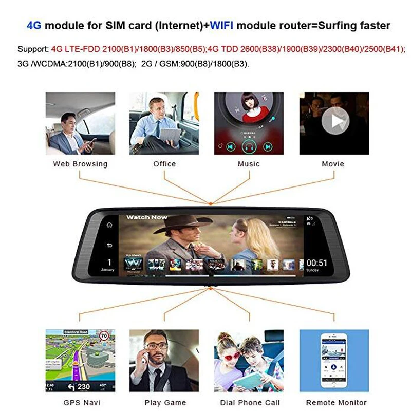 Автомобильный видеорегистратор WHEXUNE 10 дюймов ADAS Android 5 1 Full 1080P 4G с камерой заднего