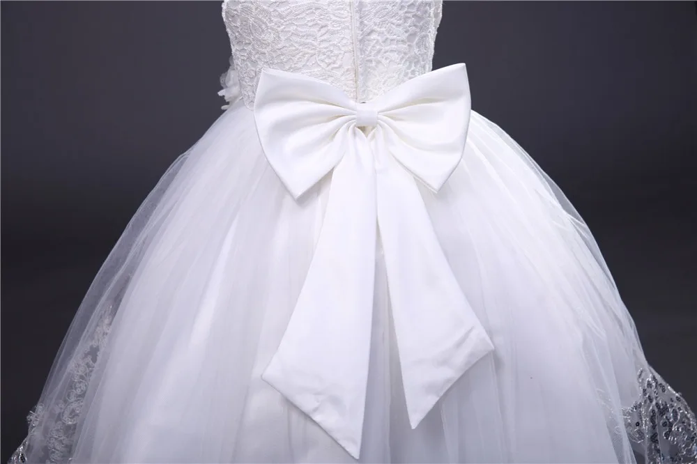 Одежда для маленьких девочек свадебное платье пышное кружевное платье подружки невесты с цветочной вышивкой для первого дня рождения