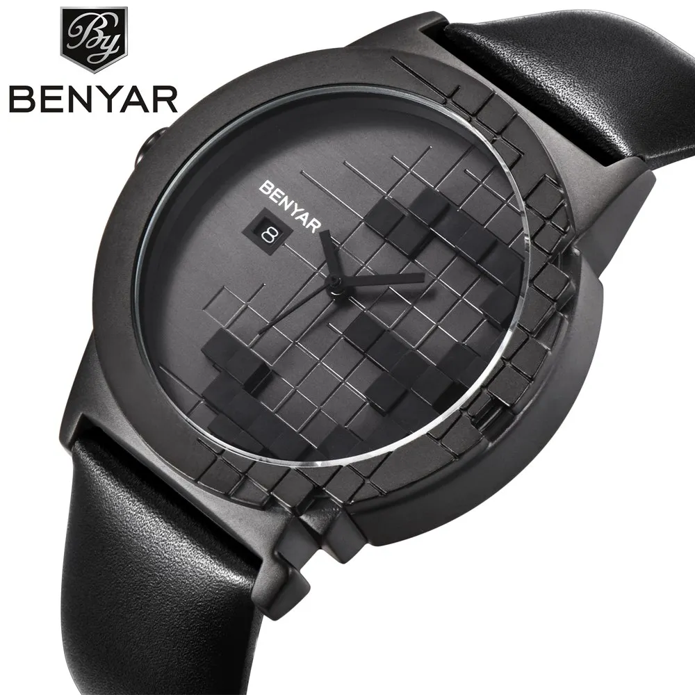 

Benyar Fashion Quartz Watch Men Luxury Brand Business Leather Wrist Watch Men Waterproof Watch Male Clock relogio masculino