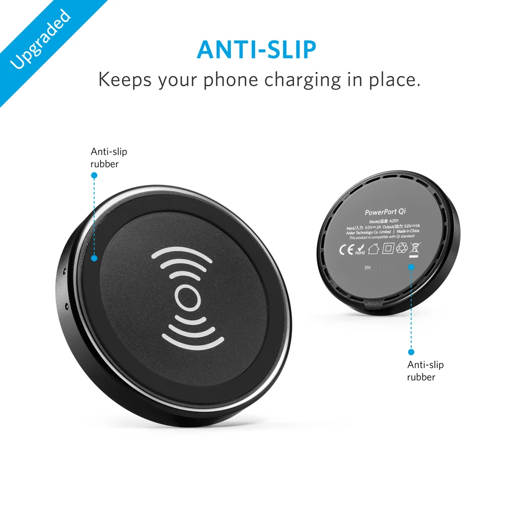 Anker Беспроводное зарядное устройство PowerPort Qi беспроводной зарядный коврик для iPhone XS/XS Max/XR/X/8/8 Plus, Galaxy Note 5/S9/S8/S7/S6 другие