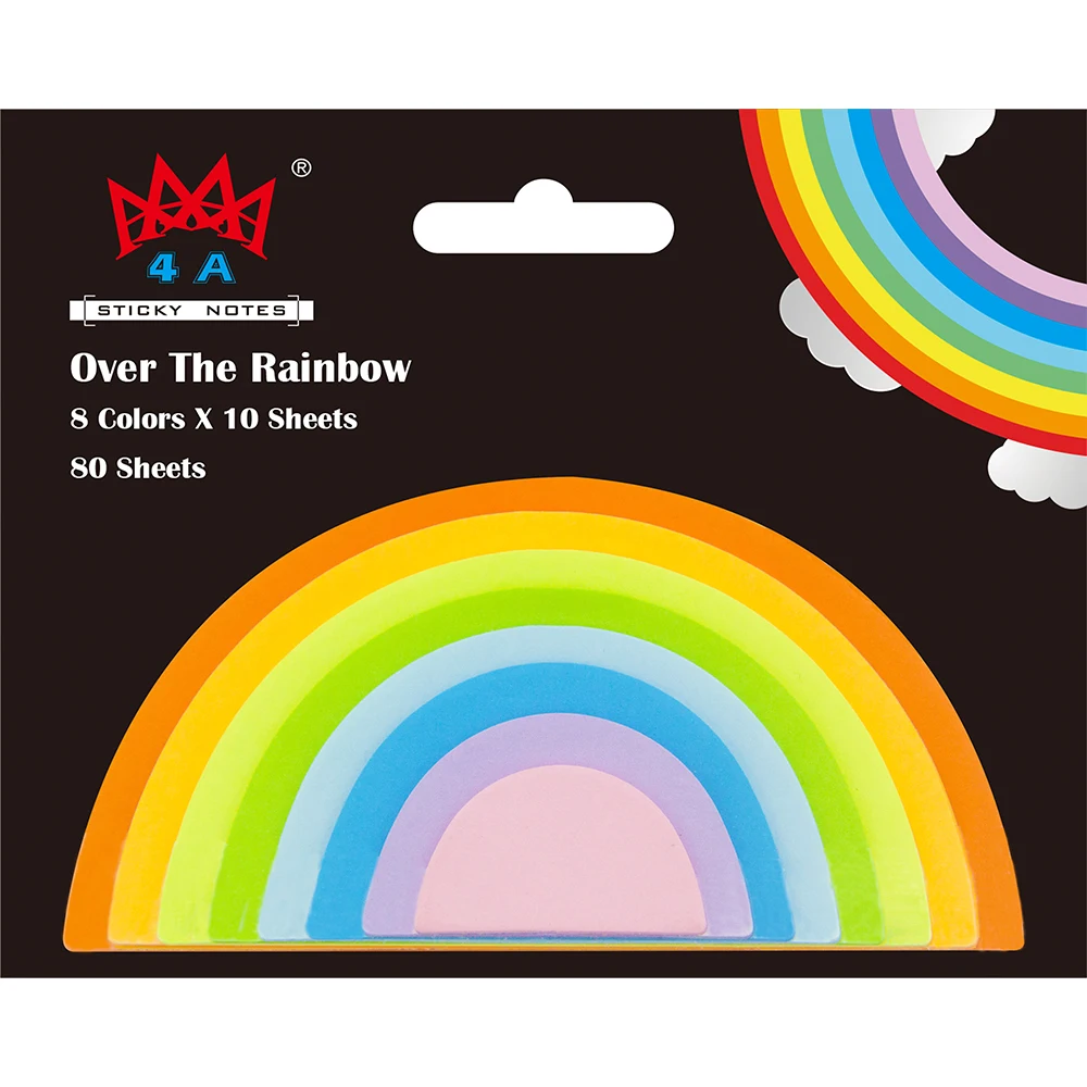 

4A Rainbow Sticky Notes,Neon Assorted,Kawaii Stationery Notepad Planner Stickers,Self-Stick Notes,4A 5088
