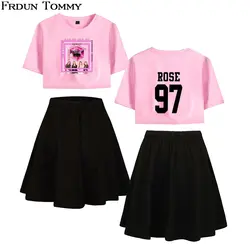 Frdun Tommy черно-розовая короткая юбка, костюм Harajuku, футболка с короткими рукавами и короткая юбка, костюм из двух предметов, повседневная