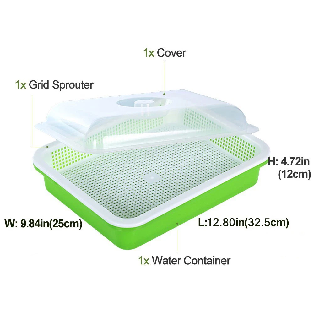 NATGAI 2 Pack Seed Sprouter Tray BPA Free PP Soil-Free Big Capacity Healthy Wheatgrass Grower with Lid Sprouting Kit 