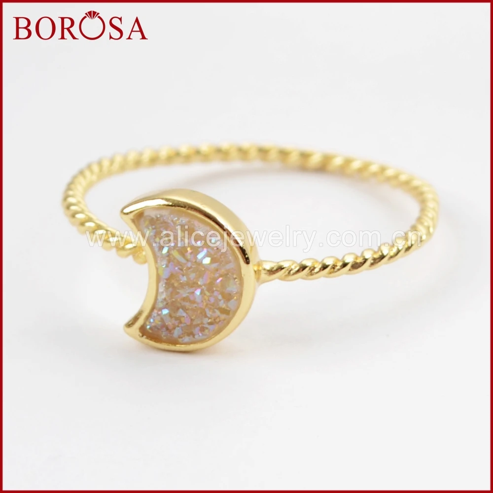 BOROSA 10 шт золотистого цвета Луна Форма радужные друзы кольца смешанные