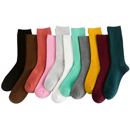 CHAOZHU весна лето Модные свободные носки высокие однотонные цвета 10 пар/лот Акция длинные ребристые Хлопковые женские трендовые носки - Цвет: choose color