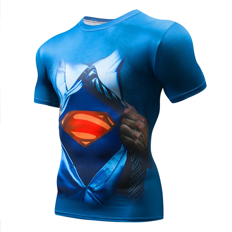 Джерси для велоспорта, Спортивная футболка с коротким рукавом, Мужская футболка, Мужская футболка для кроссфита, Капитан Америка, футболка Супермена, компрессия для фитнеса