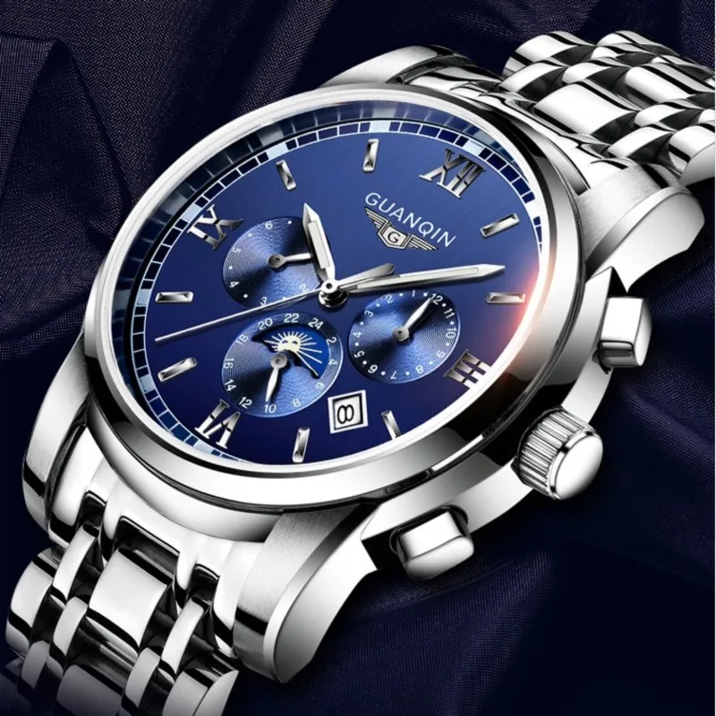 

Fashion Sport Watch men Top brand GUANQIN Moon phase Automatic Watch Men Calendar Month Week Display Luminous Mechanical watches