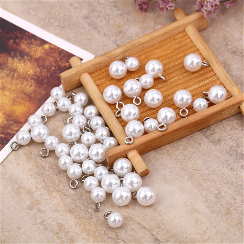

10pcs 8/10/12/14mm Gold Silver Bead Charms Imitation Pearl Earring Findings Diy Pendant Jewelry Make Headdress Accessory C283