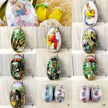 10 tipos de huevos de Pascua, caja de lata de conejo, conejo, cesta pintada, accesorio de caramelo