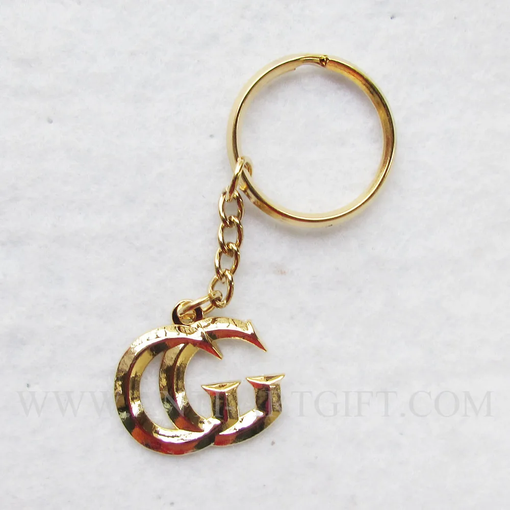

Custom soft enamel gold finished fashion keychain zinc alloy fancy letter CG high quality No MOQ