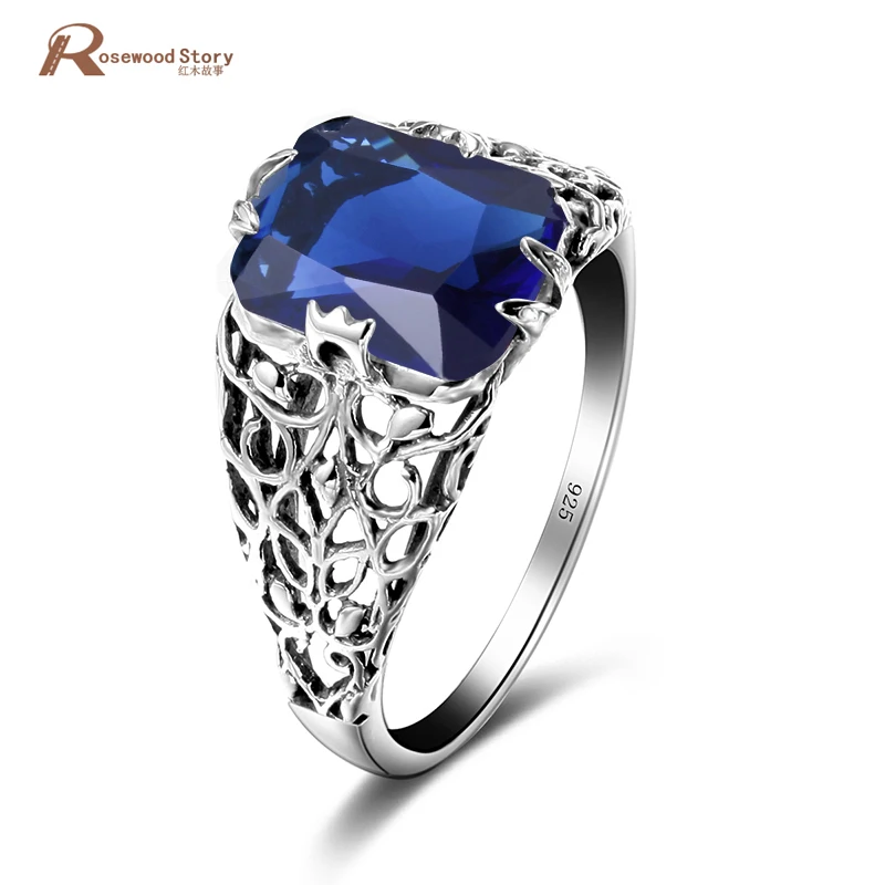 Fashion Square Cut Engagement Ring 925 Sterling Silver Bague Lady Wedding Punk Statement Vintage Lab Sapphire Ring Women Jewelry